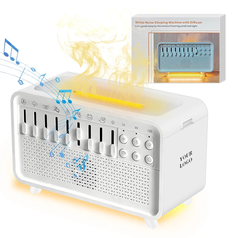 Air Diffuser Humidifier White Noise Sound Machine Simulation Flame Night Light with 8 Ambient Sounds Aroma Humidifier for Sleep